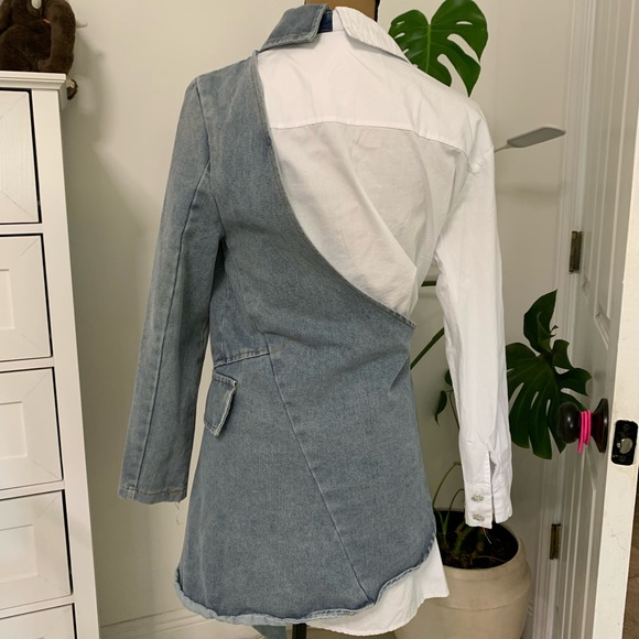 SHEIN Asymmetrical Denim and White Dress - Picture 2 of 8